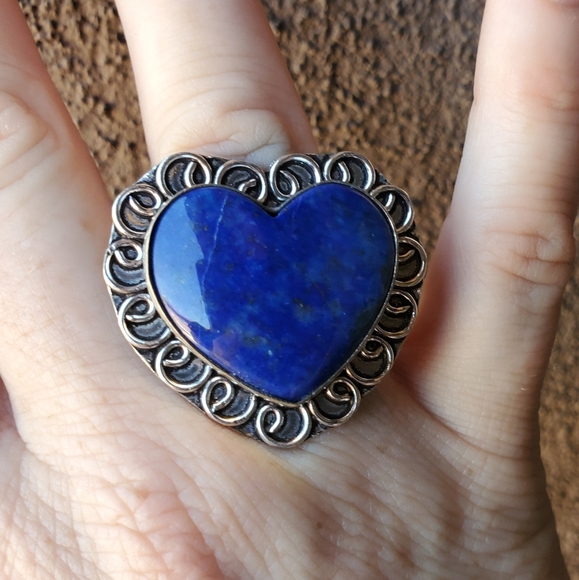 New Heart Shaped Lapis Lazuli 925 Silver Statement Ring. - Picture 4 of 13